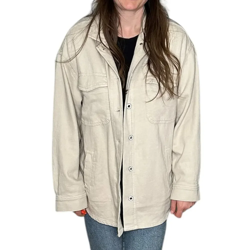 FAVORITE DAUGHTER‎ The Dad Shacket Bone White Oversized Button Down Shirt Size S